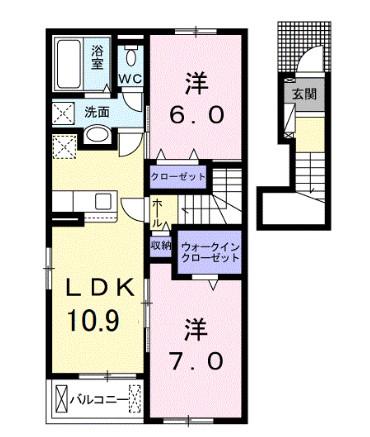 アンベリールB(2LDK/2階)の間取り写真