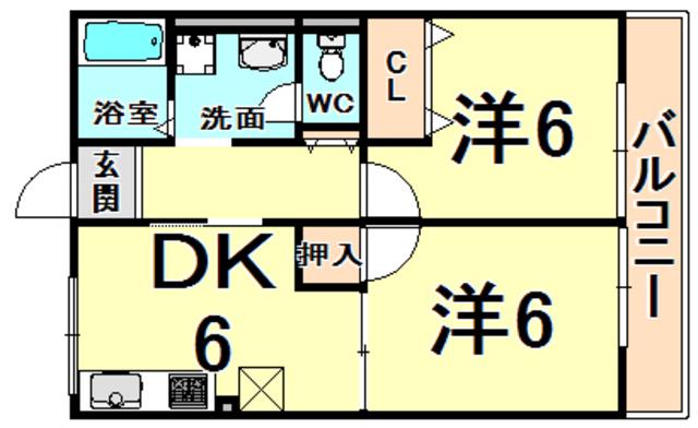 セナ伊丹Ⅰ(2DK/2階)の間取り写真