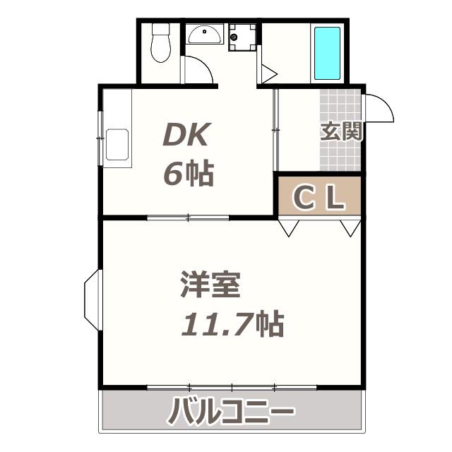 JR阪和線 我孫子町駅 徒歩6分 5階建 築34年(1DK/3階)の間取り写真
