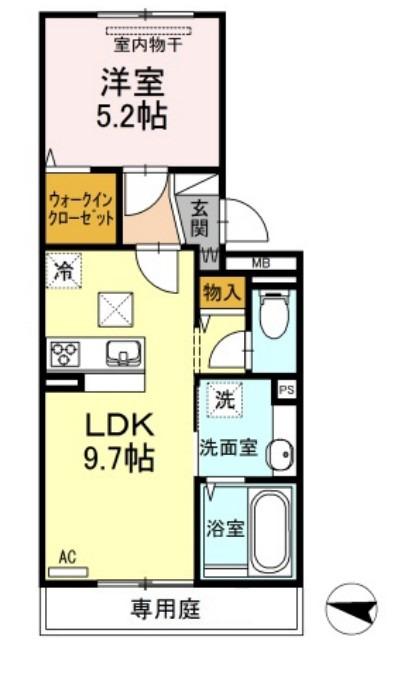ベイ ブランシェ西阿知(1LDK/1階)の間取り写真
