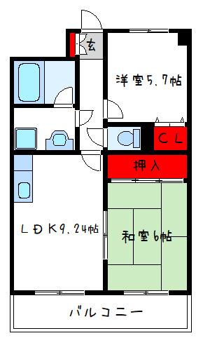 イーストナガレ(2LDK/3階)の間取り写真