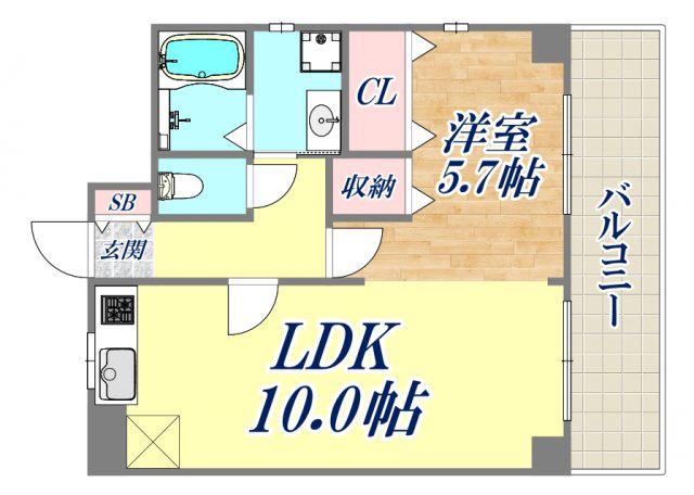 ワコーレ甲南(1LDK/9階)の間取り写真