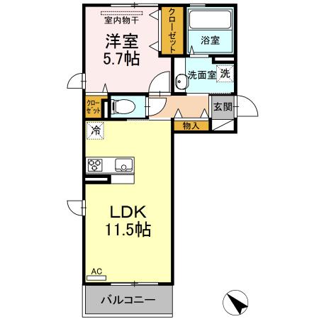 エスポワールヴィラ B棟(1LDK/1階)の間取り写真