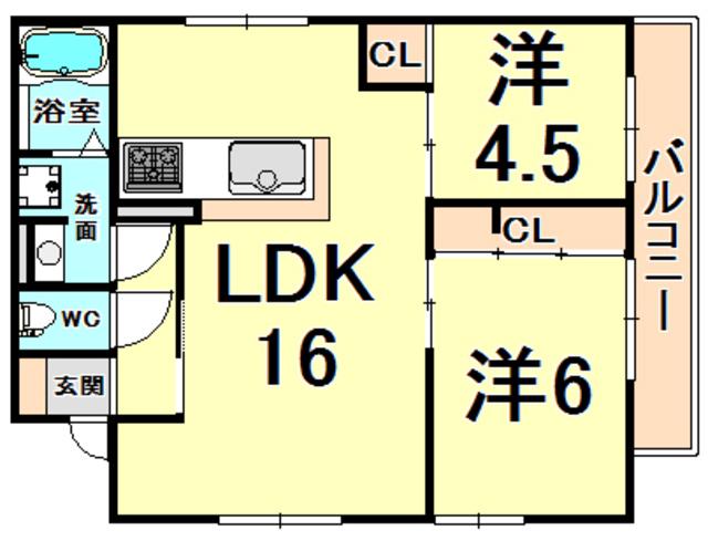 サニーフィールド武庫之荘(2LDK/1階)の間取り写真