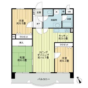 ライオンズマンションシーサイド今宿(3LDK/2階)の間取り写真