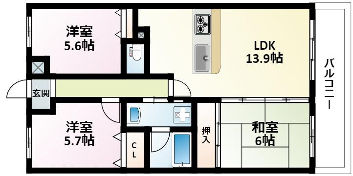 ルアン緑地(3LDK/7階)の間取り写真