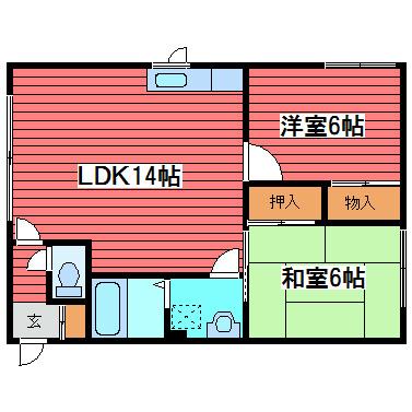 コーポたかはしB(2LDK/3階)の間取り写真