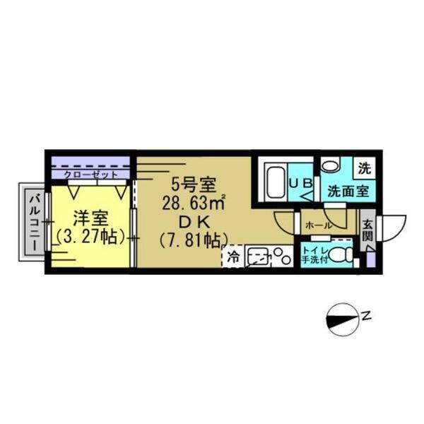 ヴィラ北松戸(1DK/1階)の間取り写真