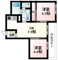 レジデンスコート江坂(2DK/2階)の間取り写真