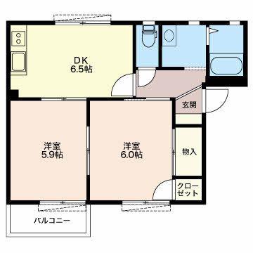 ルポール宮下B(2DK/2階)の間取り写真