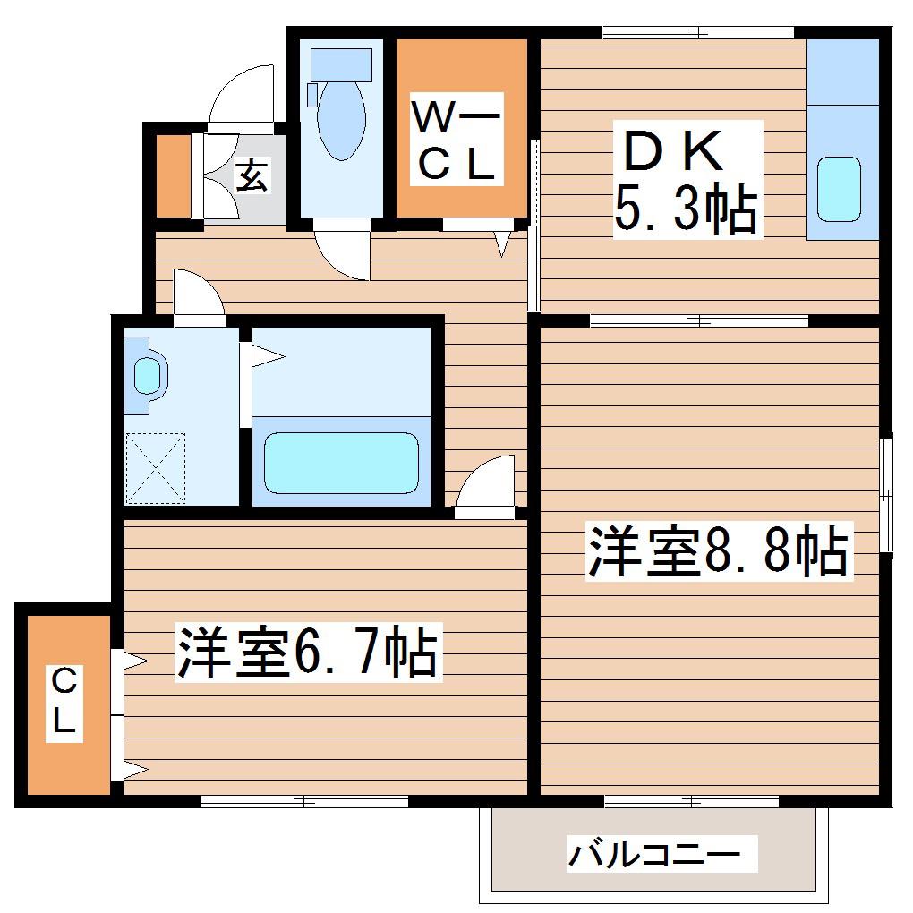 セジュール泉中央(2K/1階)の間取り写真