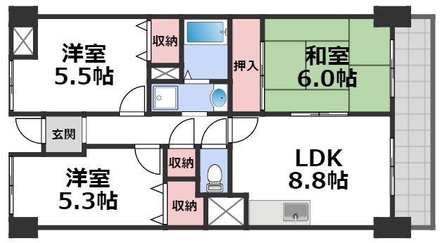 エレガンス巽(3LDK/7階)の間取り写真