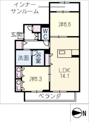 リラフォート刈谷(2LDK/3階)の間取り写真