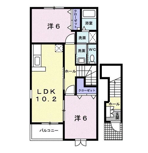アンソレイエ(2LDK/2階)の間取り写真