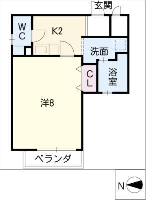 ザ・キャピタル東岡崎(1K/1階)の間取り写真