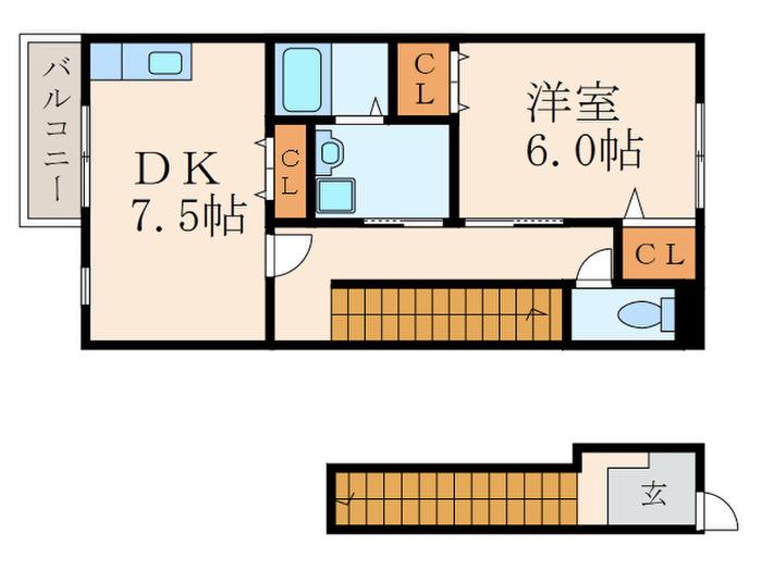 ソレジオ頃末(1DK/2階)の間取り写真