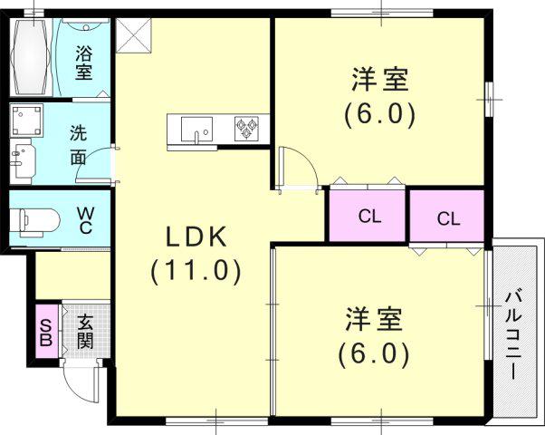 KARIN房王寺(2LDK/1階)の間取り写真