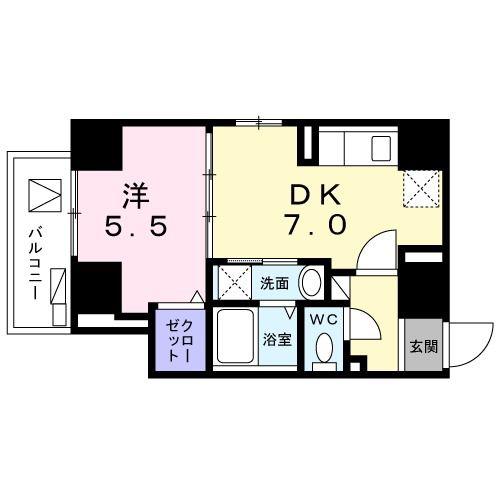 ヒカルサ滝野川(1DK/6階)の間取り写真