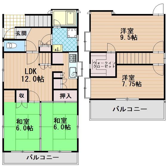 金本ビル(4LDK/3階)の間取り写真