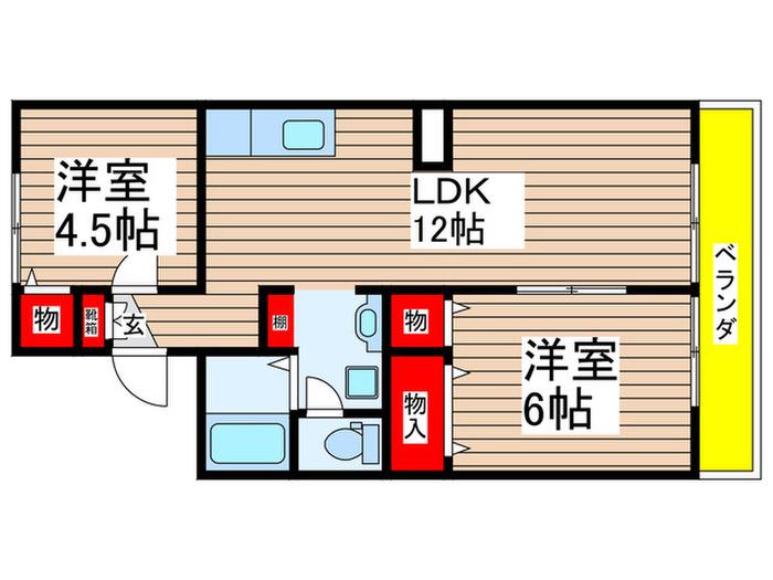 イーストセブン君塚(2LDK/2階)の間取り写真
