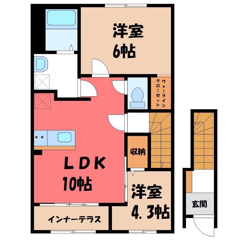 東松山市山崎町 アパートV期工事(2LDK/2階)の間取り写真