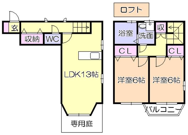 カーサキャッスル(2LDK/1階)の間取り写真
