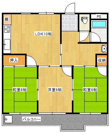 シャトーローレンス八尾(3LDK/2階)の間取り写真