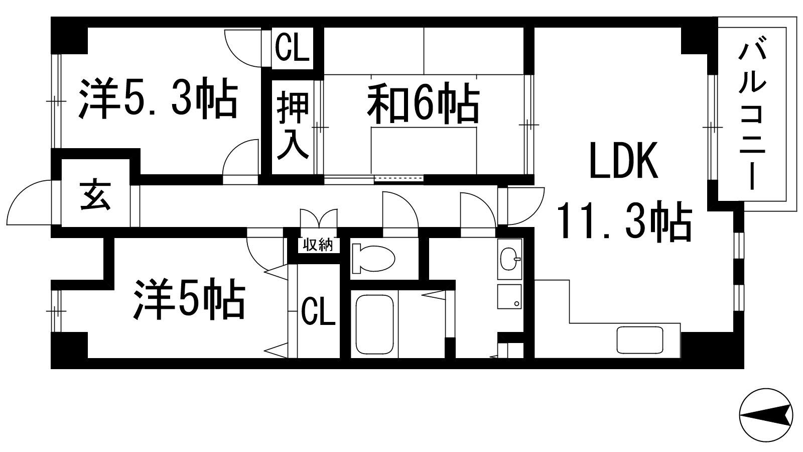 エリシオン宝塚(3LDK/2階)の間取り写真