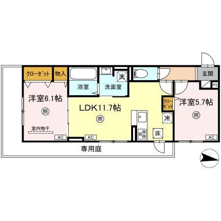 グランドール糸島中央(2LDK/1階)の間取り写真