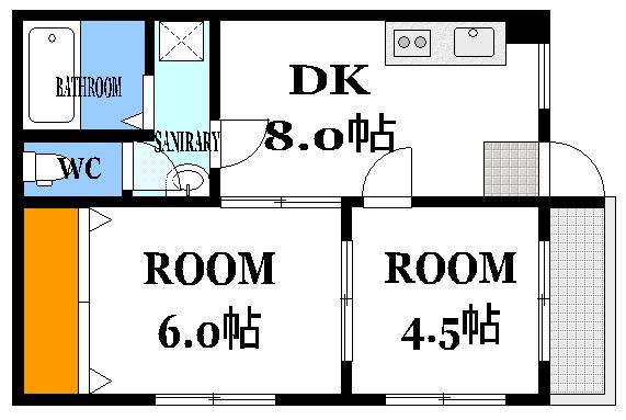 登ビル(2DK/4階)の間取り写真