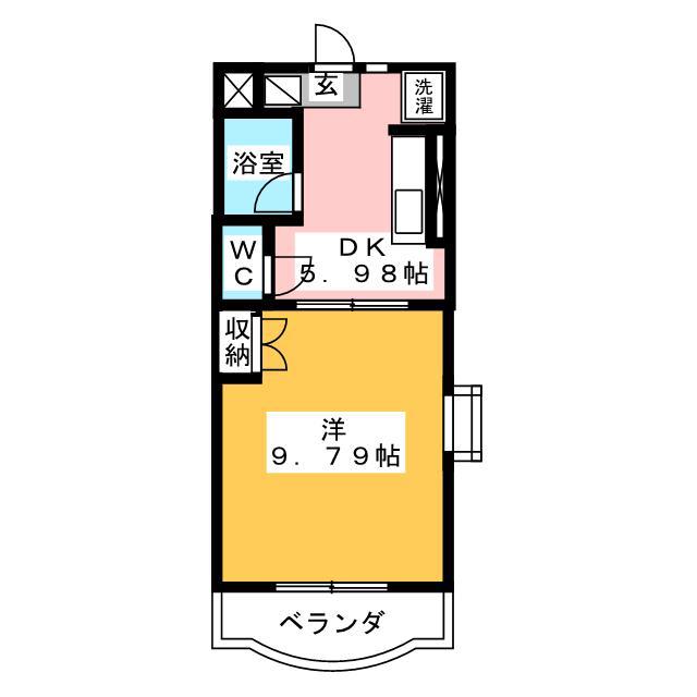ハピネスI(1DK/2階)の間取り写真