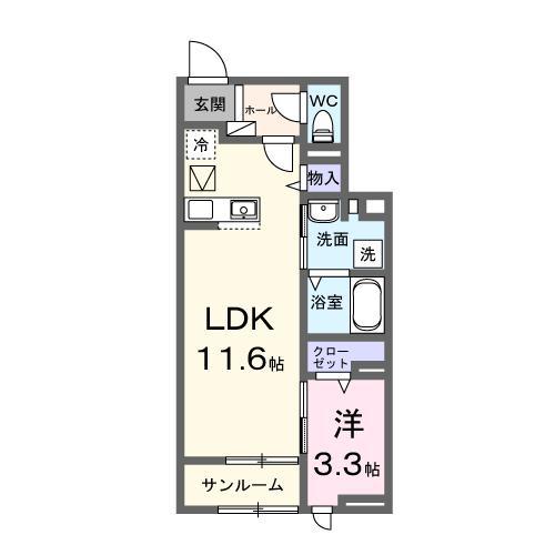 シェーネ東原(1LDK/1階)の間取り写真