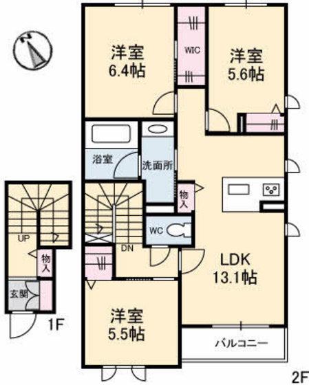 サンクレールコートB(3LDK/2階)の間取り写真