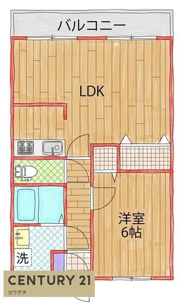 JR宇部線 琴芝駅 徒歩4分 7階建 築31年(1LDK/3階)の間取り写真