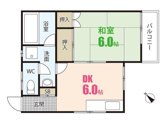 LUCE.F高取(1DK/1階)の間取り写真