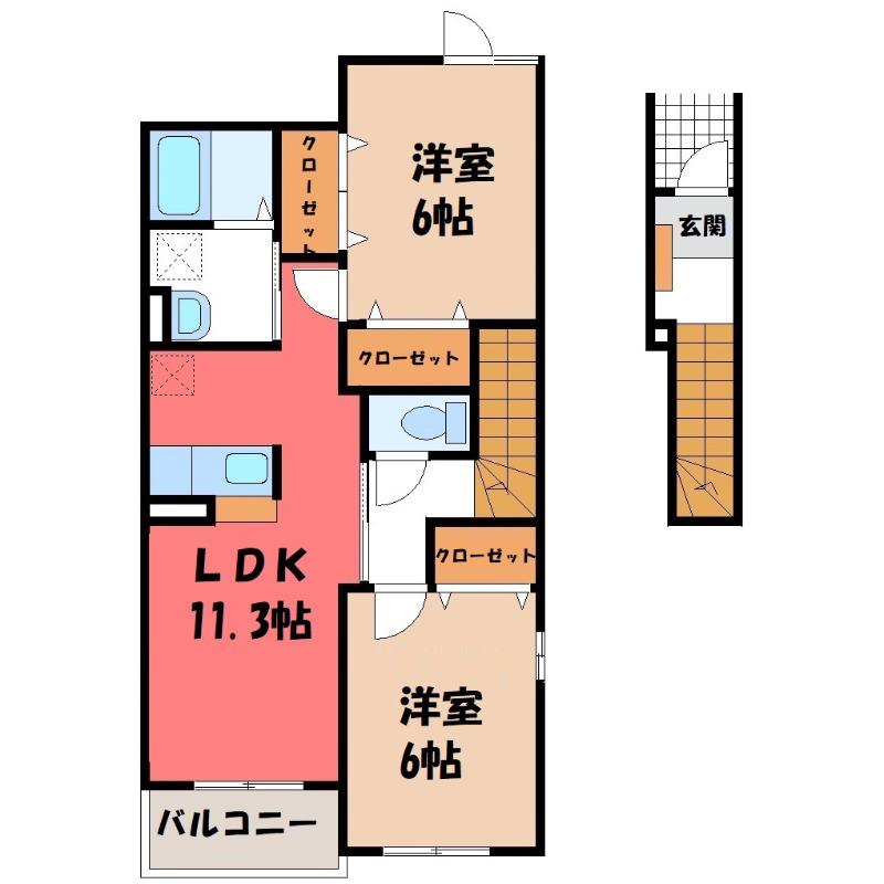 エアリーガーデンII(2LDK/2階)の間取り写真