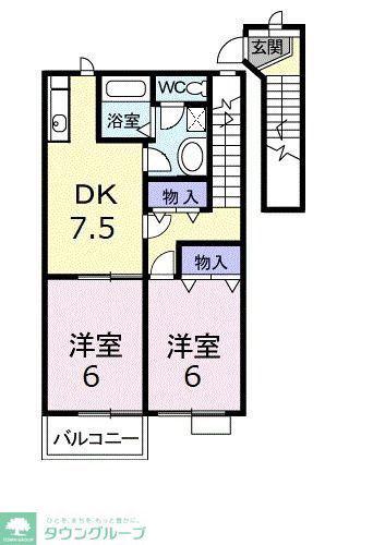 リヴィエールA(2DK/2階)の間取り写真