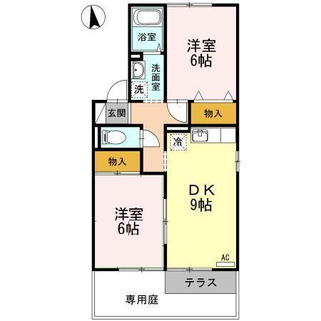 セジュール松縄 C・D棟(2DK/1階)の間取り写真
