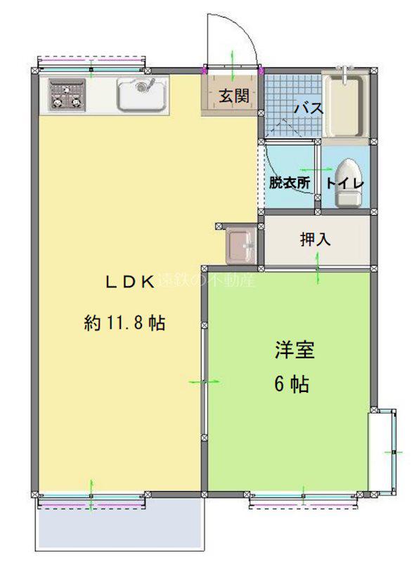 北ウイングA(1LDK/2階)の間取り写真