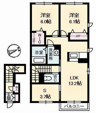 グランドール川口D(2SLDK/2階)の間取り写真