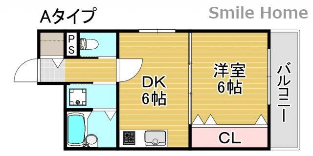 ウイングテル御崎(1DK/5階)の間取り写真