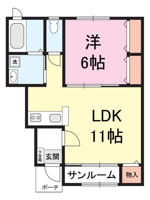 パラディ B(1LDK/1階)の間取り写真