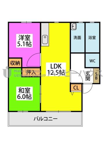 フラワーポテト正弥I(2LDK/2階)の間取り写真