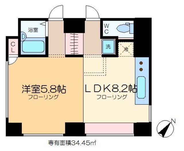 辰巳アパートメントハウス(1LDK/8階)の間取り写真