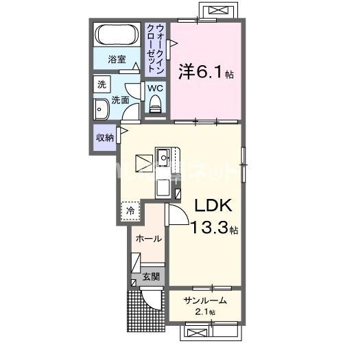 ヴィラ シャングリラ高田 B(1LDK/1階)の間取り写真