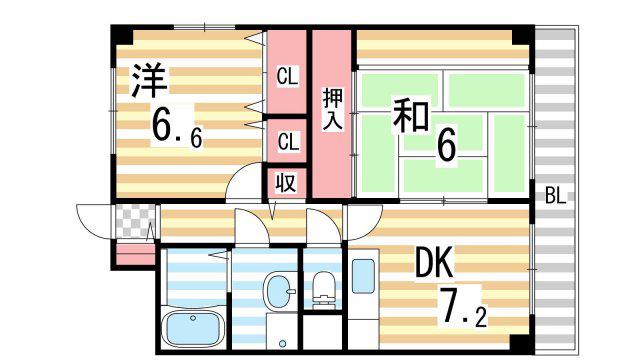 ウエストヒルズ新鴻池町(2DK/6階)の間取り写真