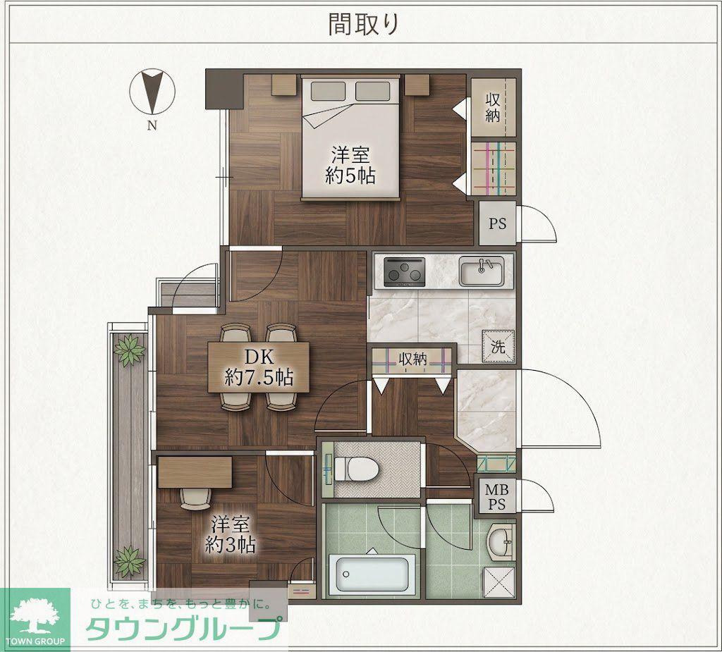 国立ダイカンプラザ(2DK/4階)の間取り写真