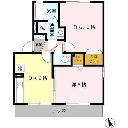 フルール・プリムヴェール A(2DK/1階)の間取り写真