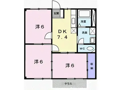 ニューシティーK&M(3DK/2階)の間取り写真