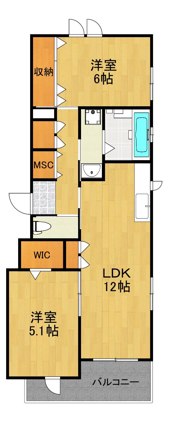 HATAISHI LION TERRACE 千年新町(2LDK/1階)の間取り写真